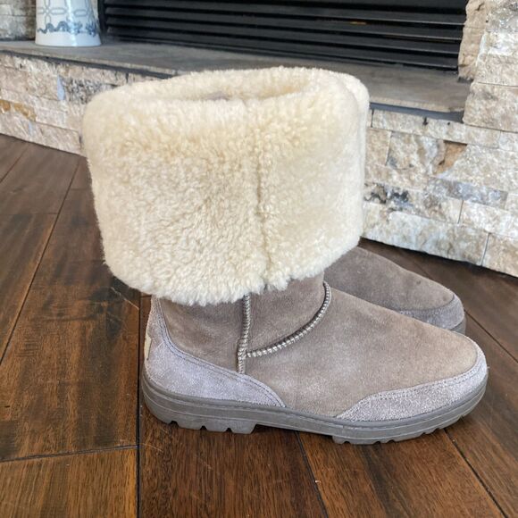 UGG Shoes - UGG Australia Ultra Tall Braid Suede #5245 Sheepskin Shearling Brown Boot Size 9